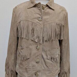 Lauren Ralph Lauren Women’s Fringe Trim Goat Suede Jacket Sz 18 Western Beige